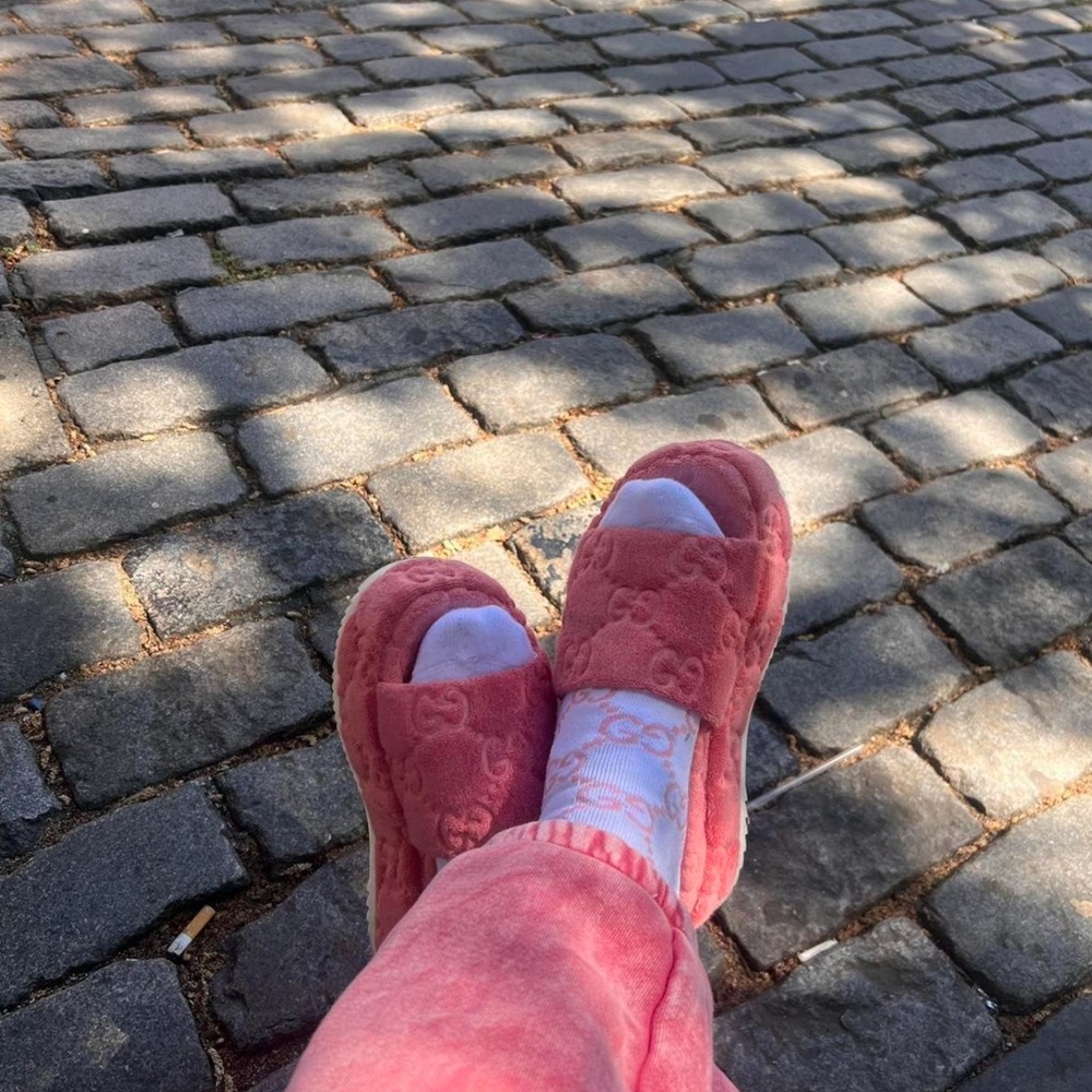 Gucci Wild Rose Terrycloth Platform Slides